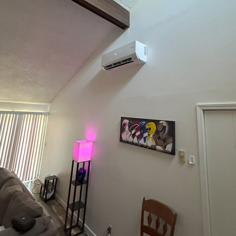 ductless mini split ac installed in a living room